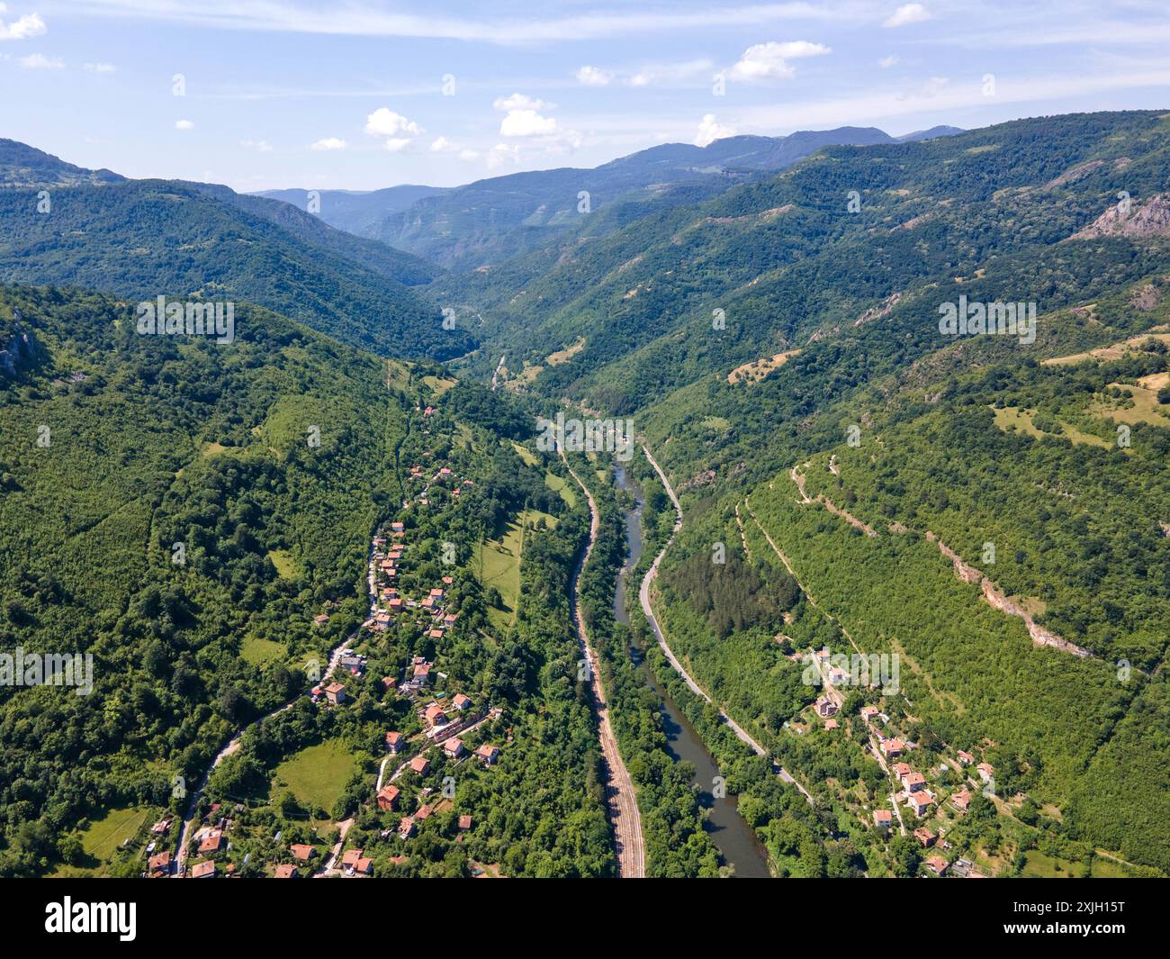 Aerial view of Iskar river Gorge near Lakatnik Rocks, Balkan Mountains ...