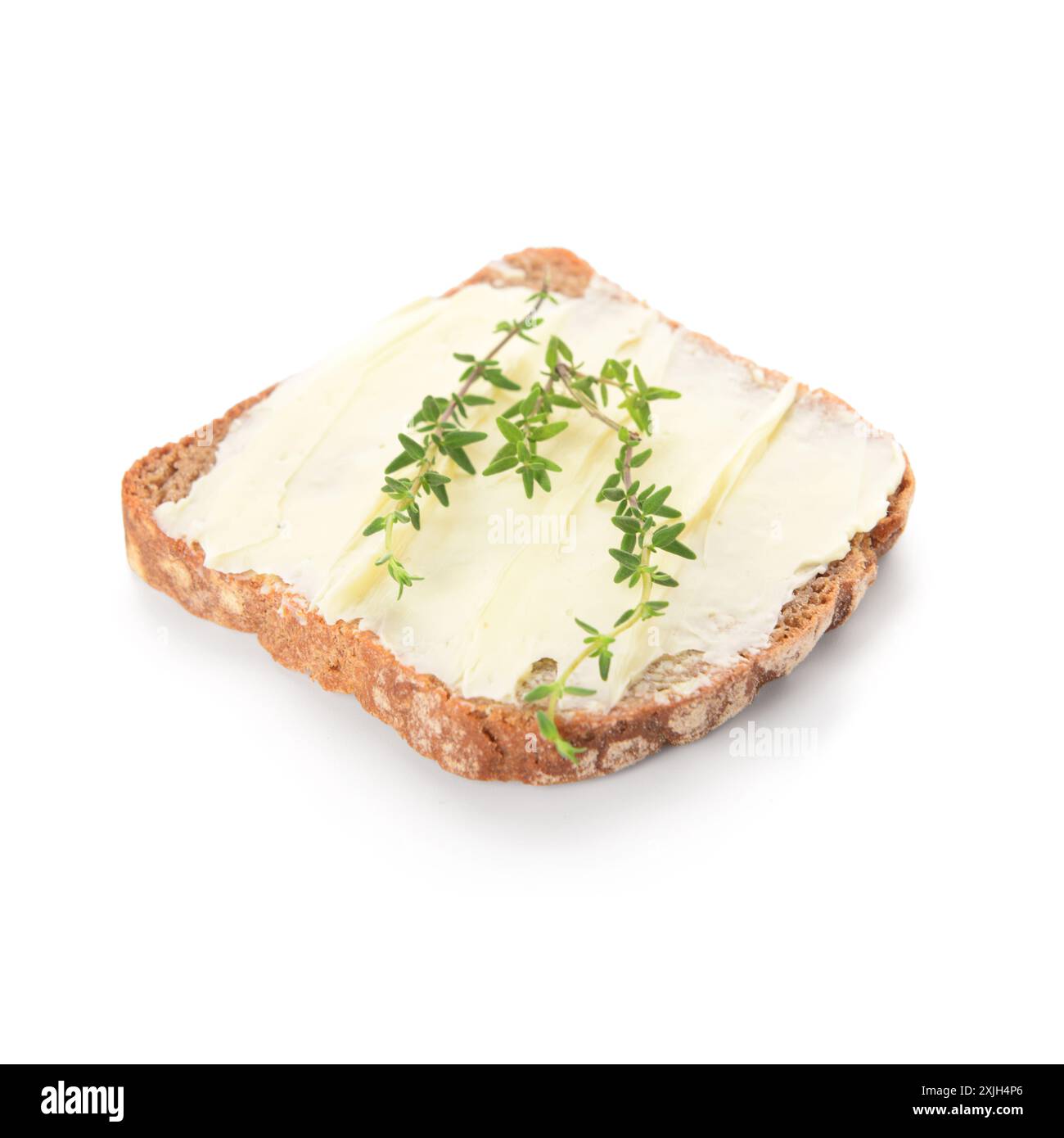 Bread slice with fresh butter on white background Stock Photo - Alamy