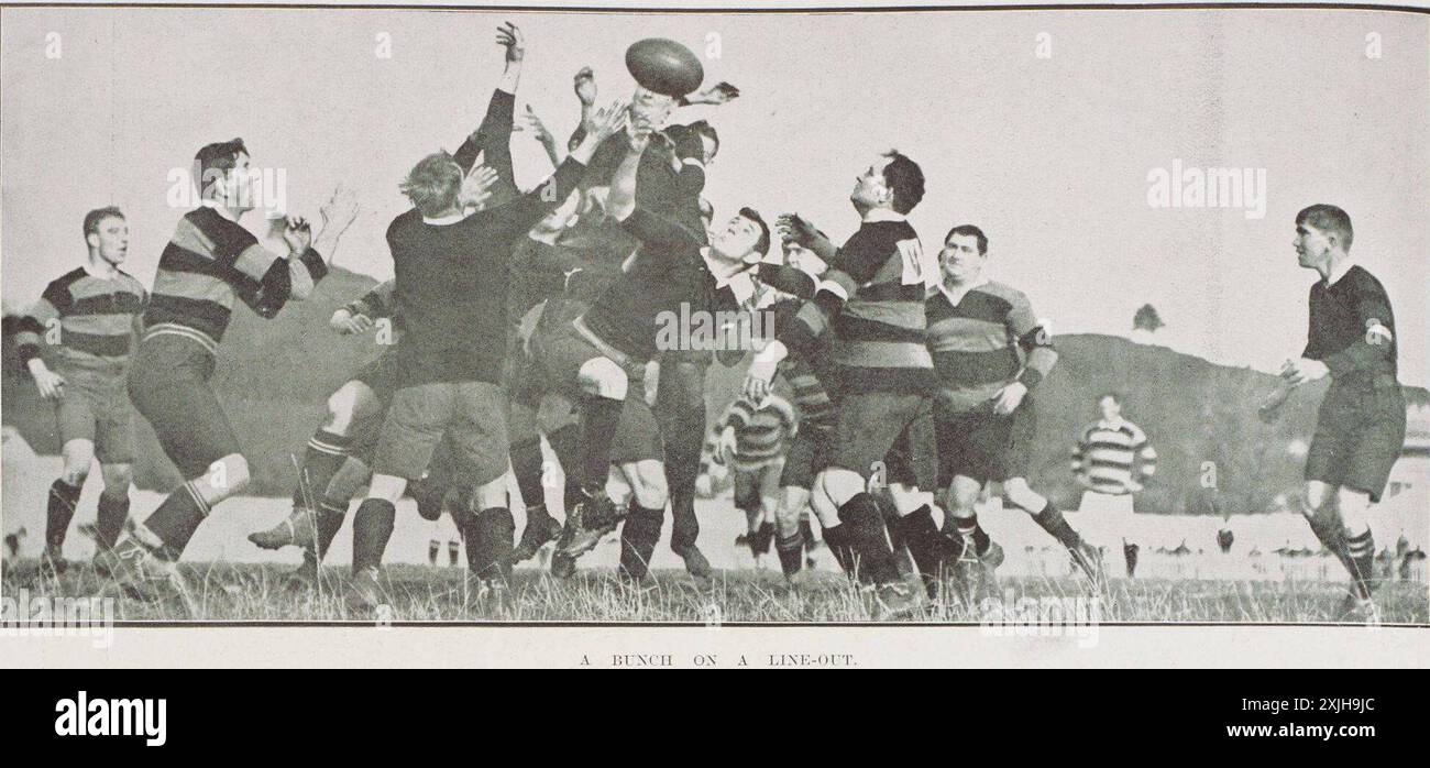 The opening of the Auckland rugby season - Ponsonby draw with City.  May 1912.  a line-out during the rugby match between Ponsonby and City at Alexandra Park. Stock Photo