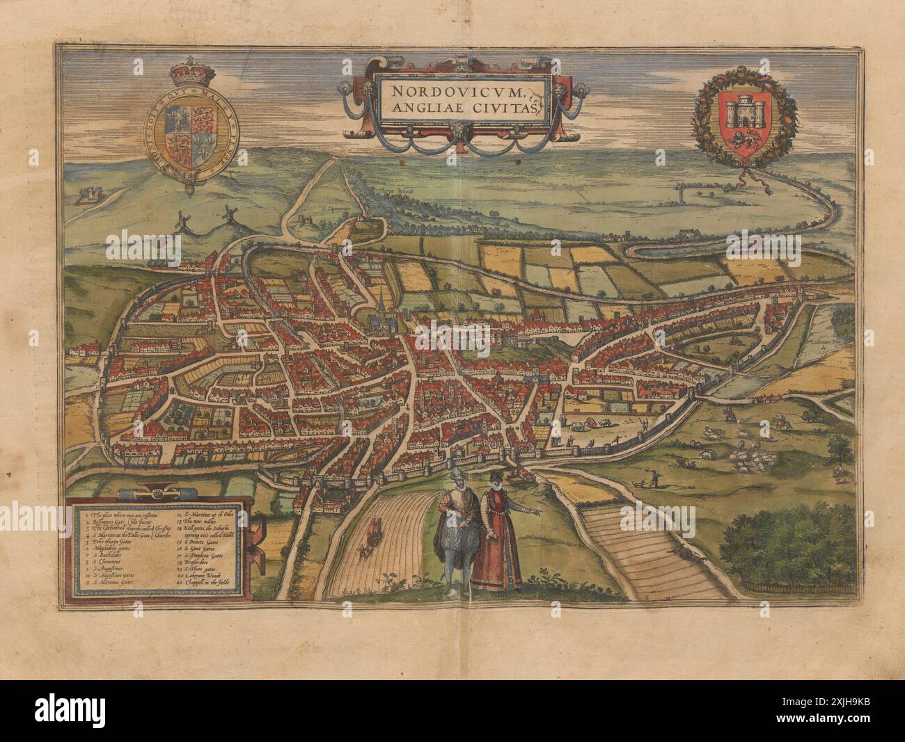 Vintage map, Norwich, by Georg Braun and Frans Hogenberg. 1581 Stock ...