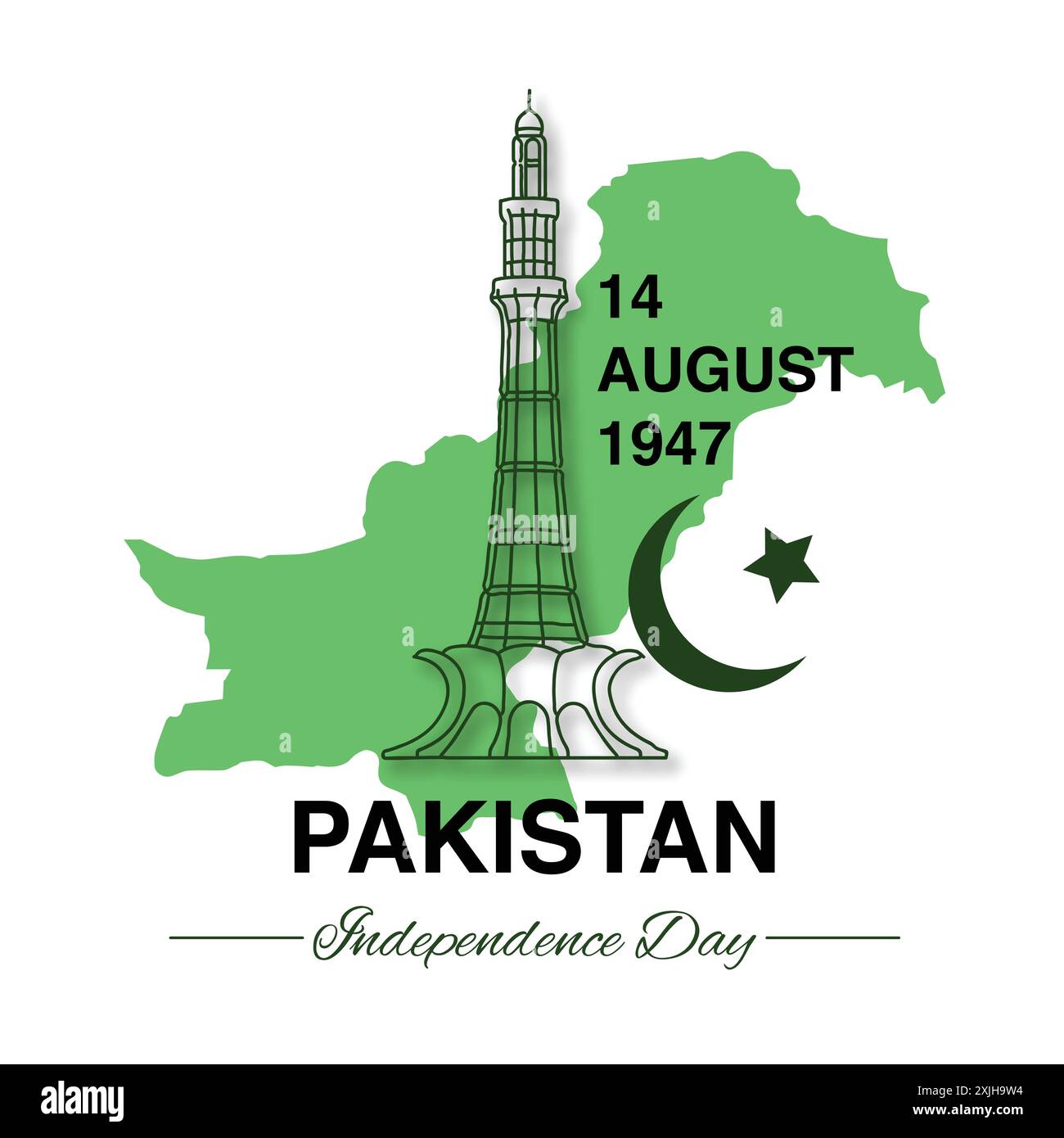 14th August 1947 Pakistan Independence Day Pakistan greeting design Stock Vector