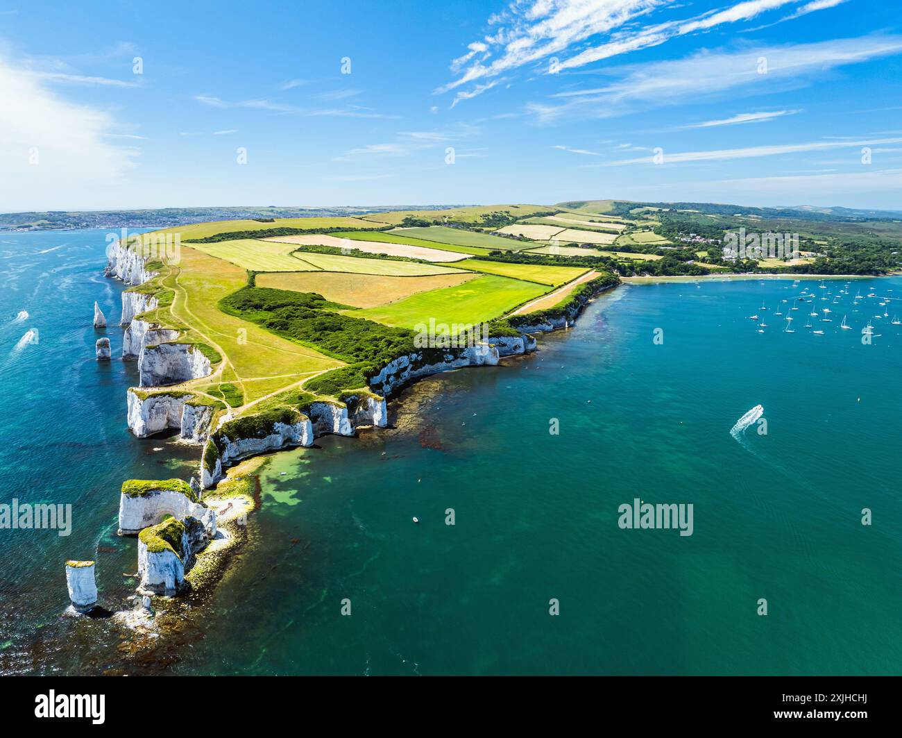 White Cliffs of Old Harry Rocks Jurassic Coast from a drone, Dorset ...