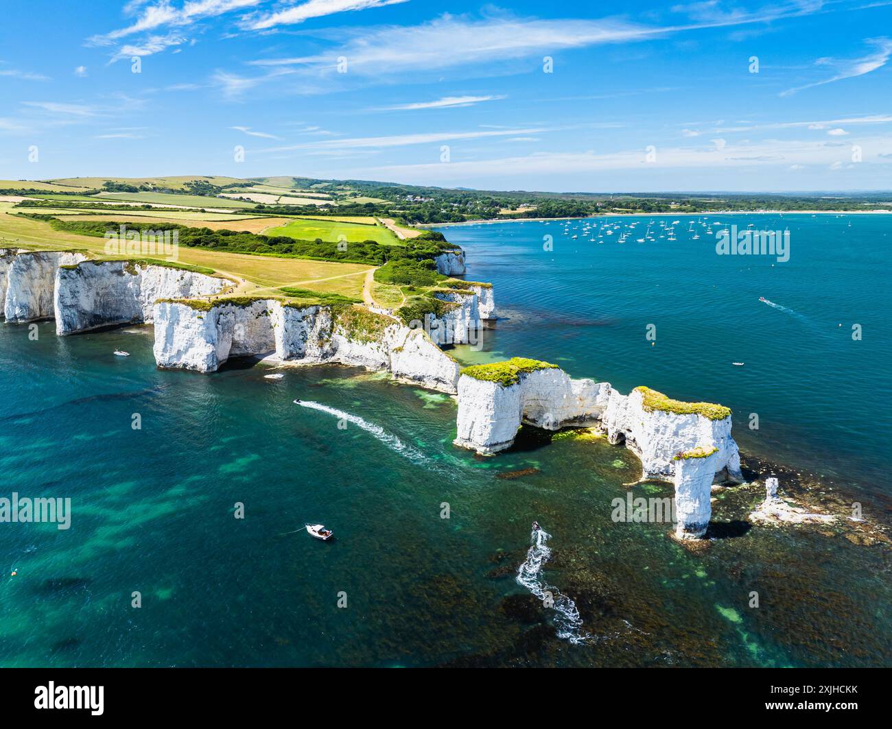 White Cliffs of Old Harry Rocks Jurassic Coast from a drone, Dorset ...