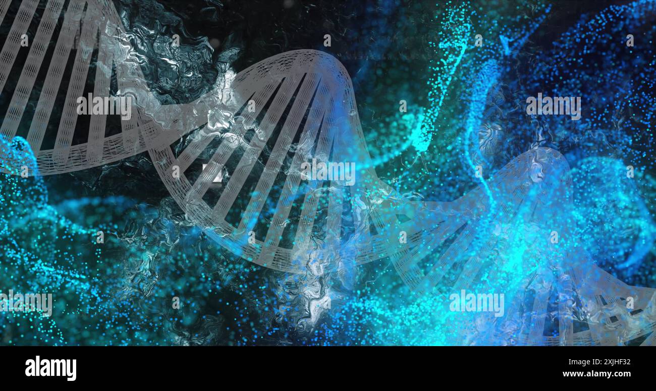DNA strand and molecular structure image over blue and turquoise ...