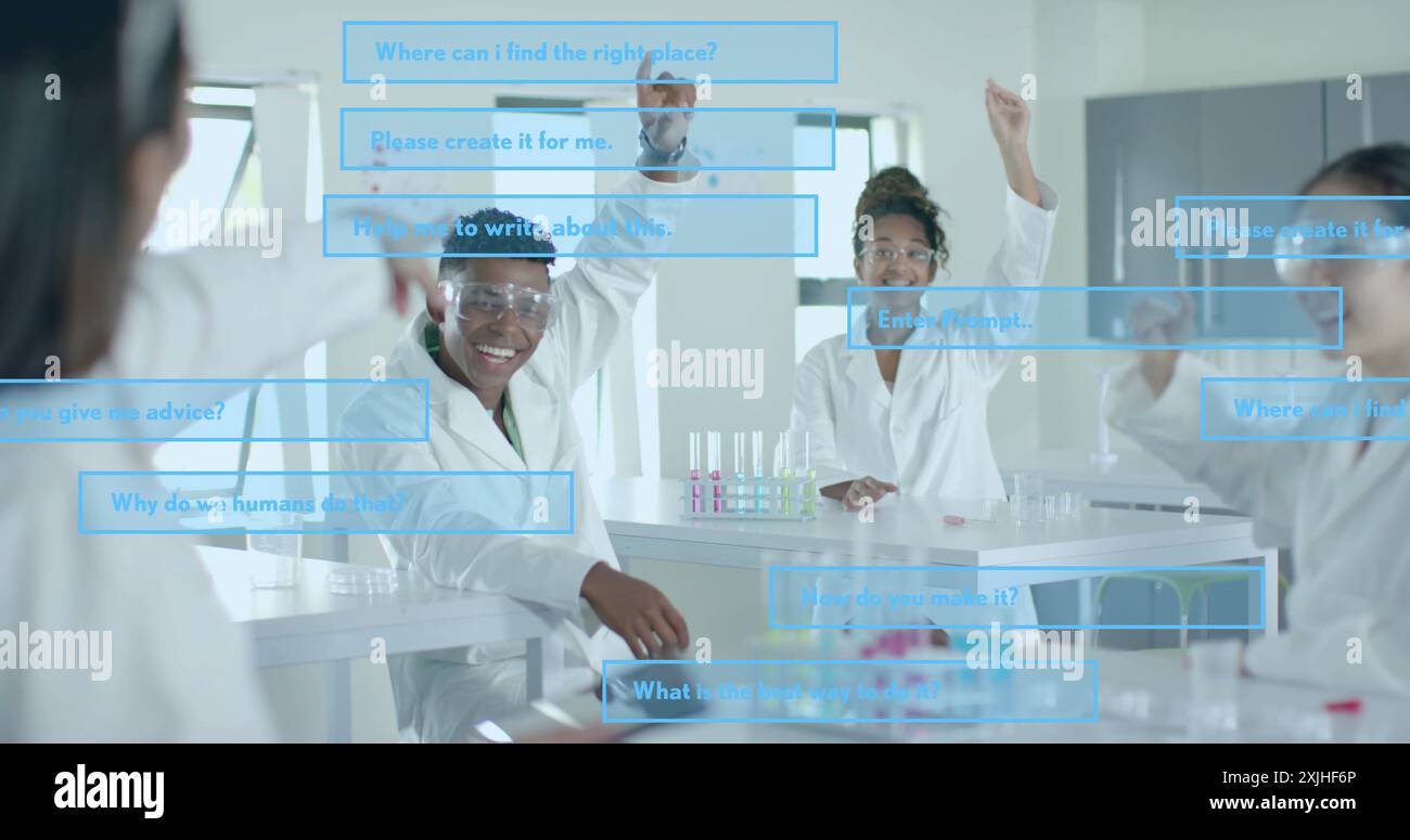Image of ai data processing over diverse students in laboratory Stock ...