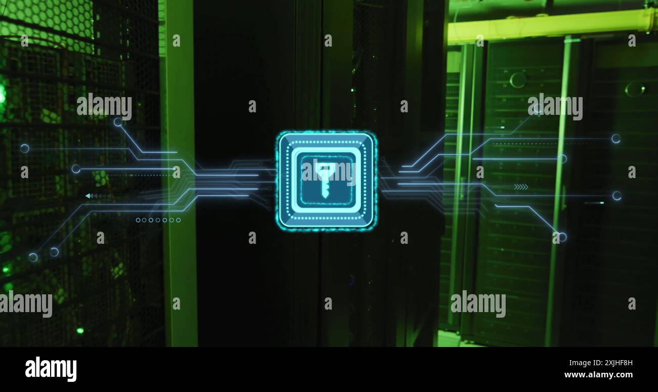 Image of key with connections over server room Stock Photo - Alamy