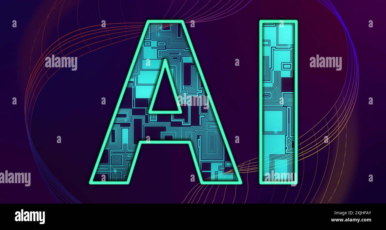 Image of processing motherboard in ai text and 3d network on dark ...