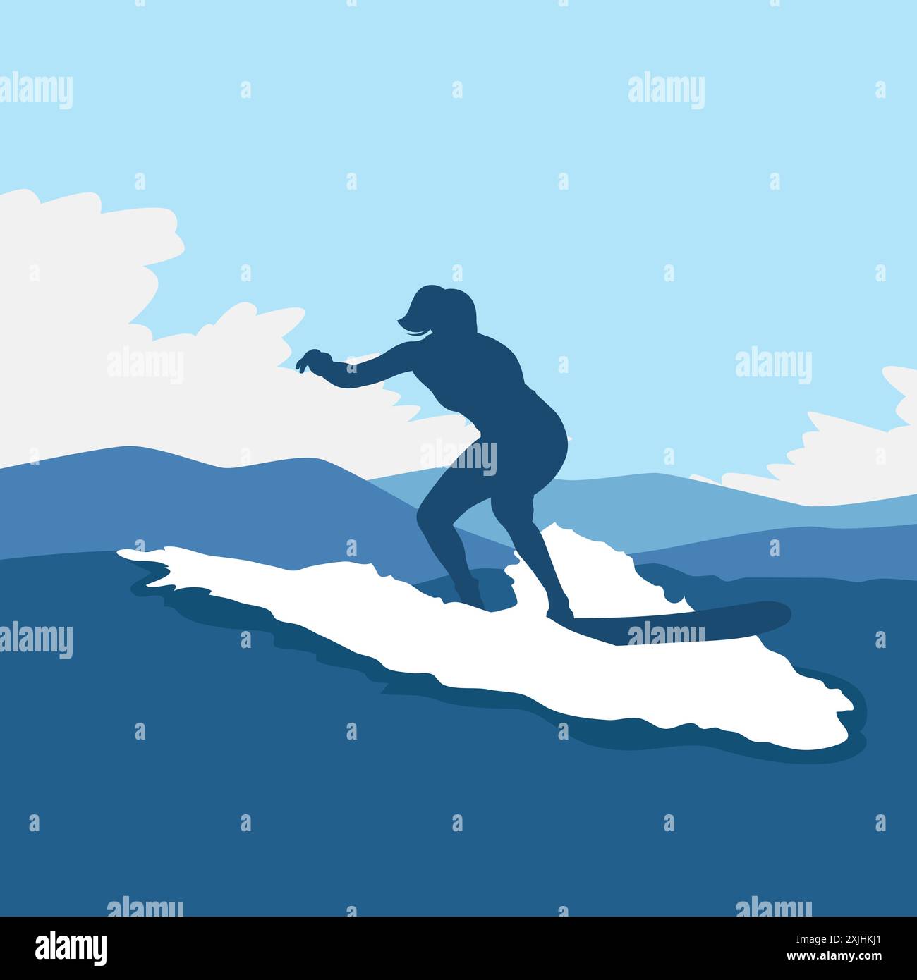 A vector illustration of Surfing Woman Silhouette Stock Vector Image ...