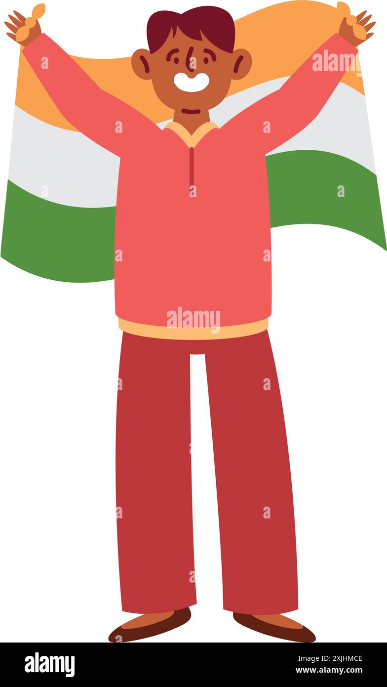 man flying indian flag happy independence day isolated Stock Vector ...