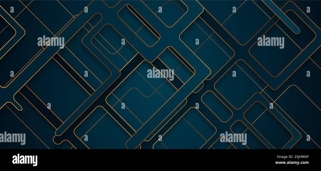 Dark blue geometric stripes with golden stroke abstract background. Vector design Stock Vector