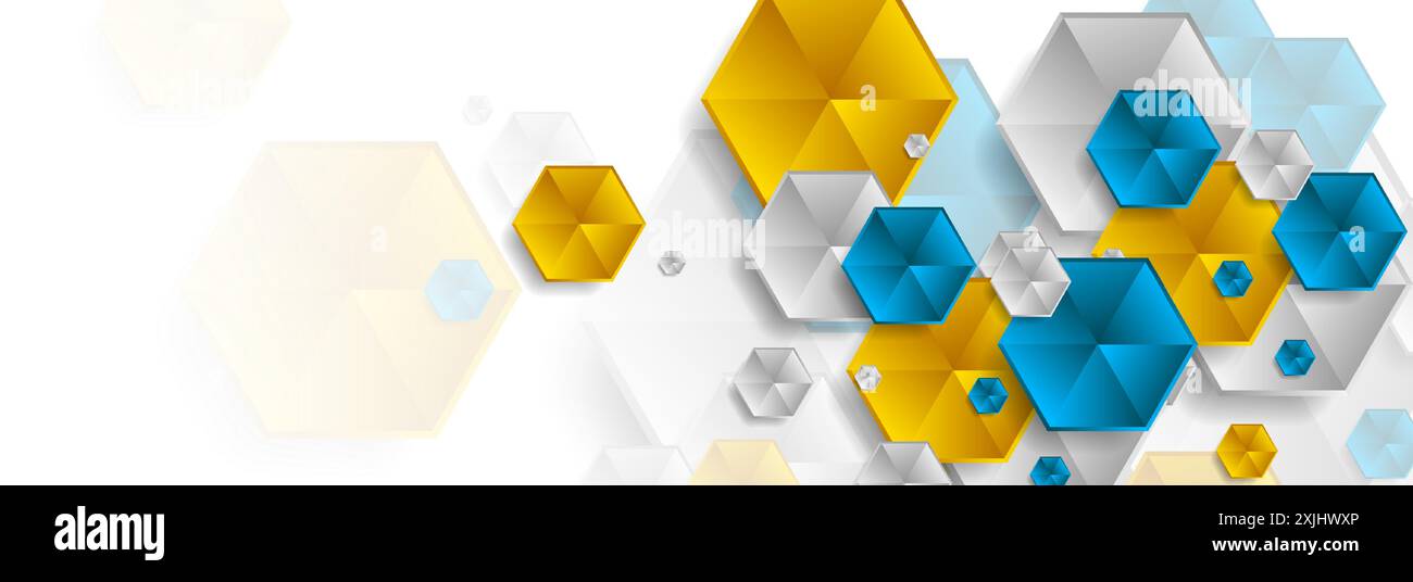 Colorful geometric tech background with glossy hexagons. Vector banner ...