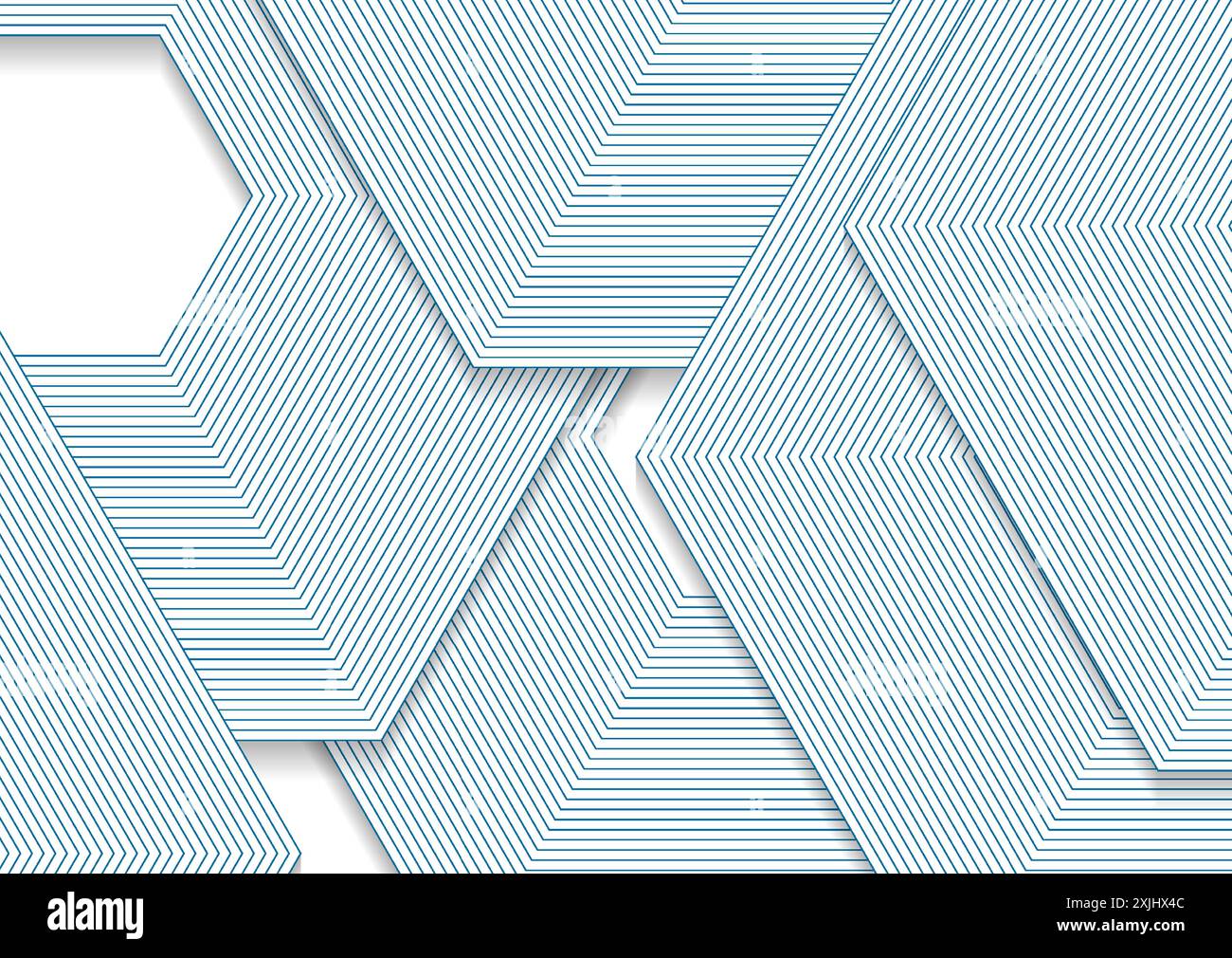 Blue and white linear hexagons abstract geometry design. Minimal hi-tech vector background Stock Vector