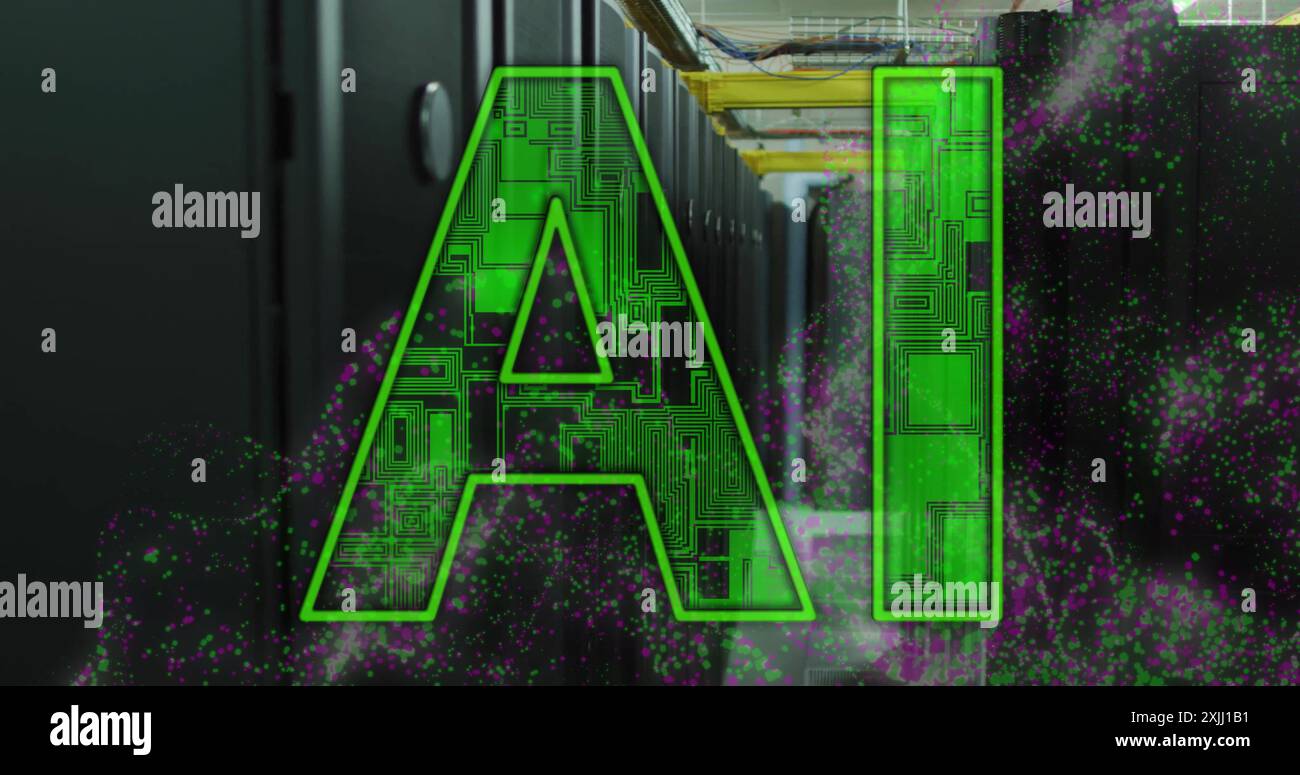 Image of ai text and data processing over computer servers. Global ...