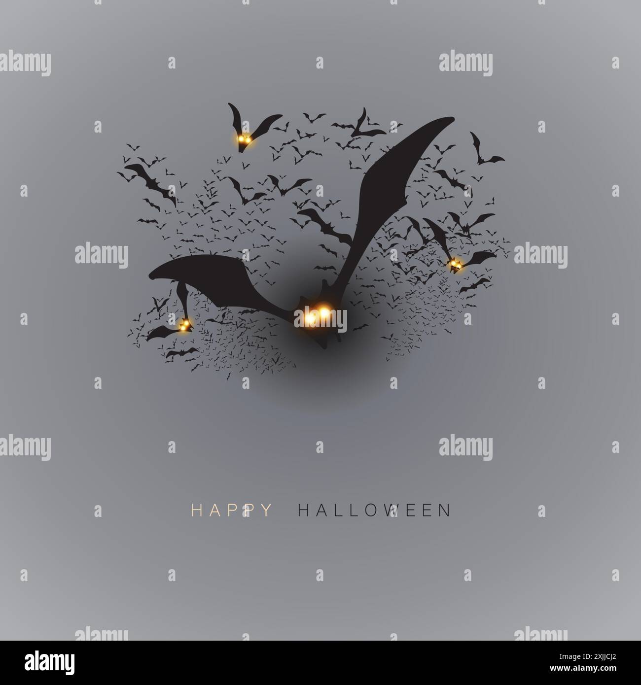 Happy Halloween Card Template with Lots of Flying Bats in the Darkness ...