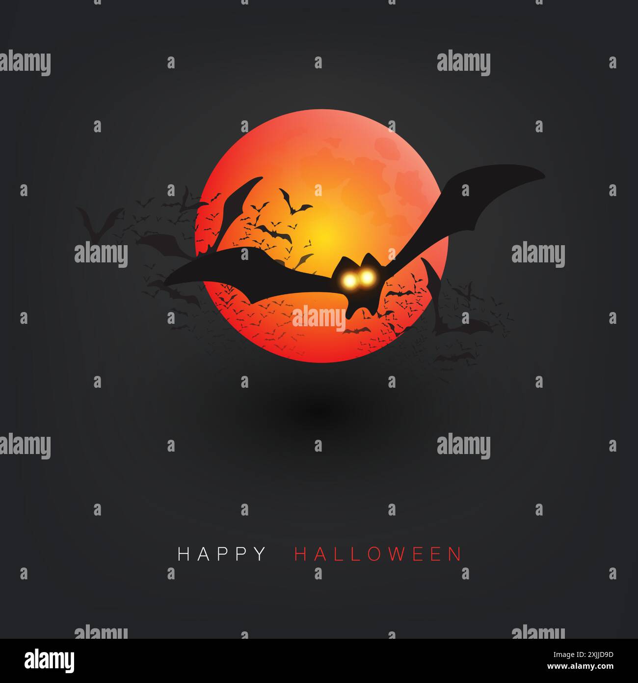 Halloween Card Template - Flying Bats Under The Moon with Glowing Eyes ...