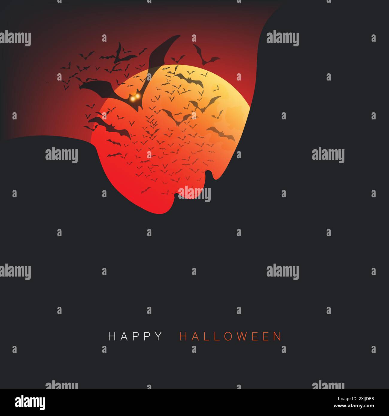 Happy Halloween Card Template with Flying Bats and Full Moon - Vector ...