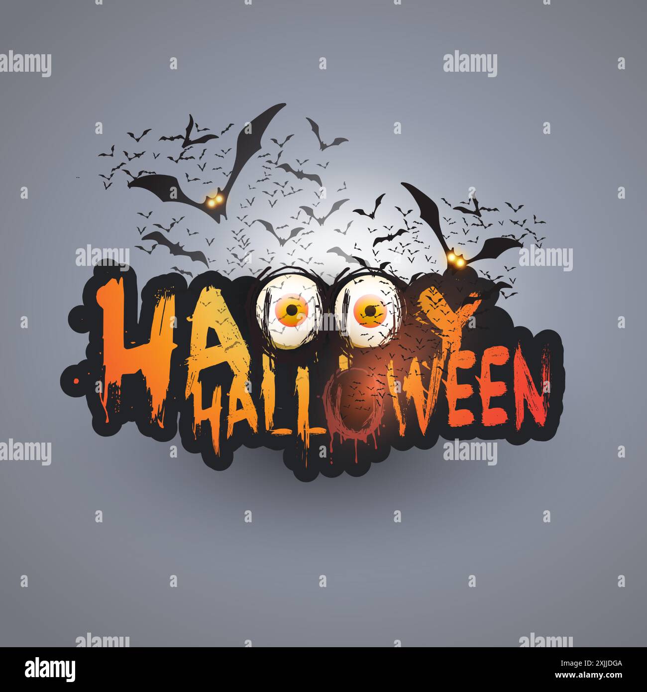 Happy Halloween Card Template - Flying Bats with Glowing Eyes Under the ...