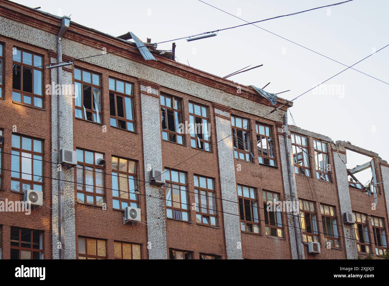 Destroyed building after ballistic missile attack, Ukraine. Broken ...