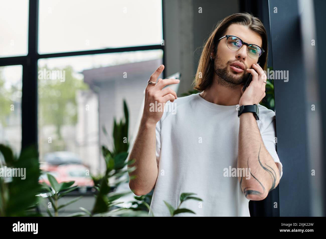 Man on white long hair glasses hi-res stock photography and images - Alamy