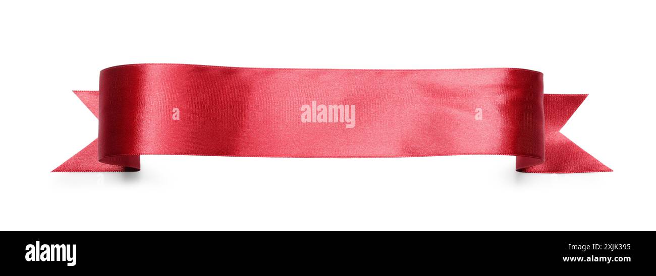 Release Text Red Ribboned Beautiful red ribbon isolated on white. Space for text Stock Photo - Alamy