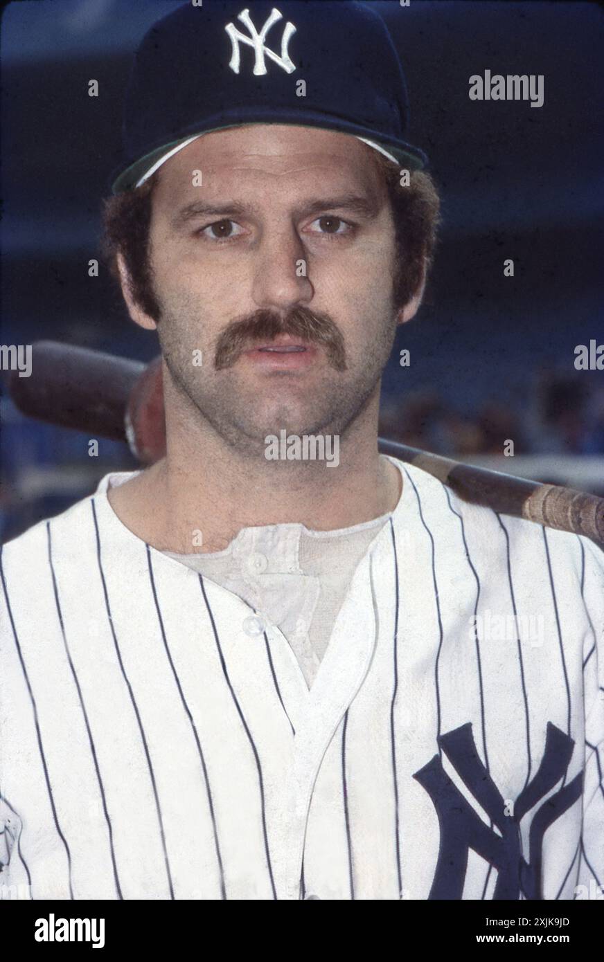 A 1978 portrait of New York Yankee catcher Thurman Munson. At Yankee Stadium in the Bronx, a few hours before a night game. Stock Photo