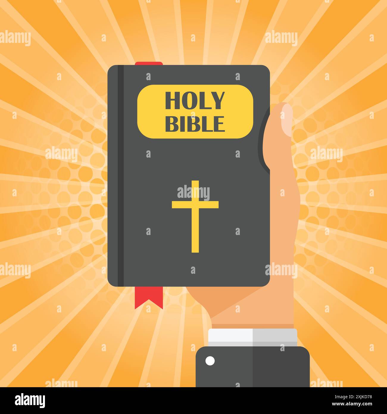 Holy bible in hand icon in flat style. Christianity book vector ...