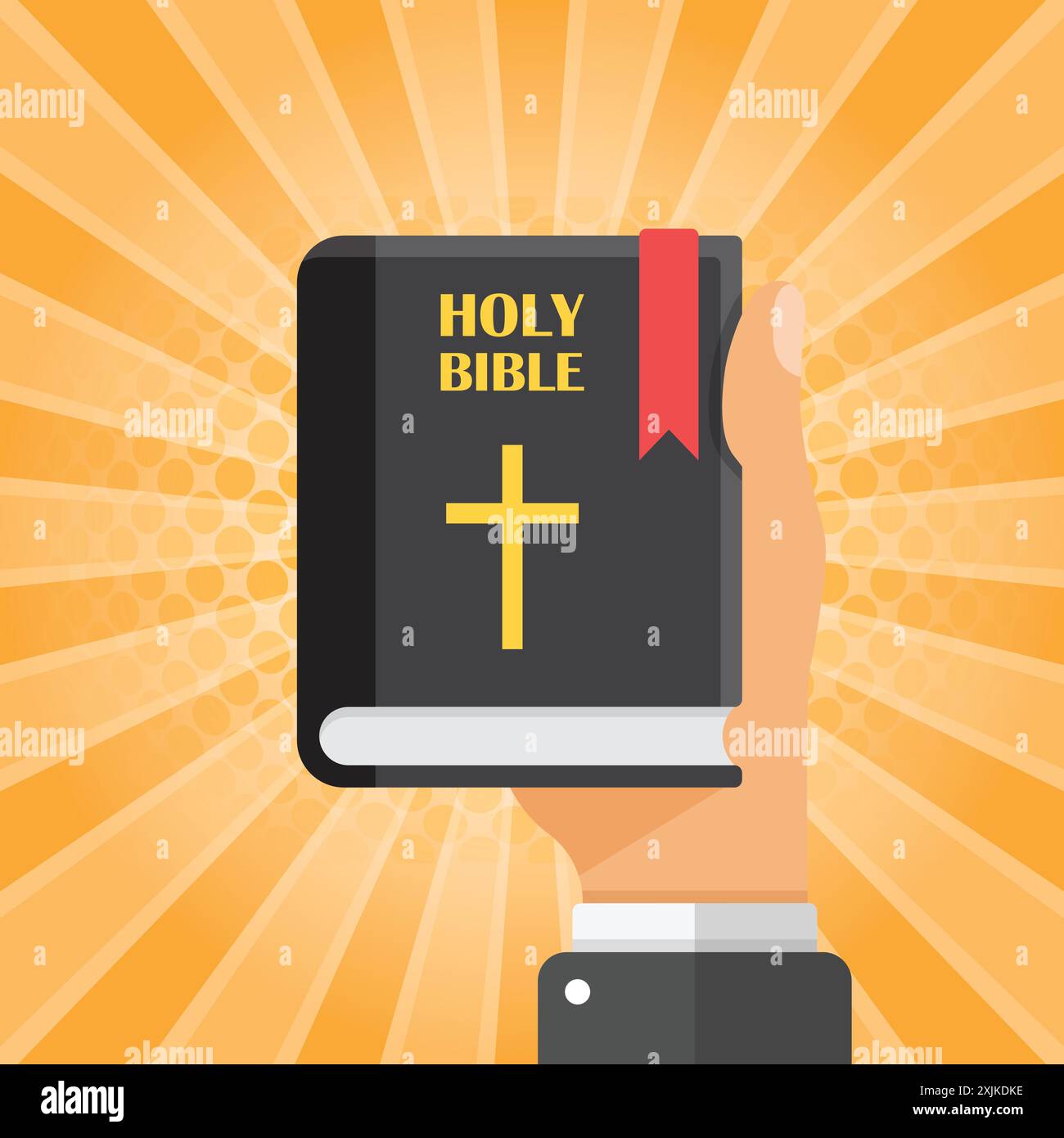 Holy bible in hand icon in flat style. Christianity book vector ...