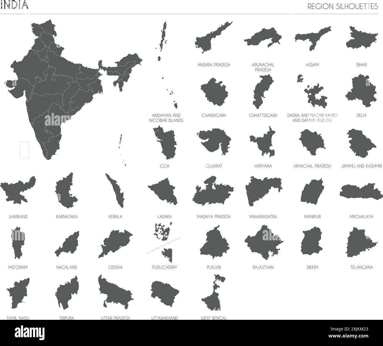 India region silhouettes set and blank map of the country isolated on white background. Vector illustration design Stock Vector