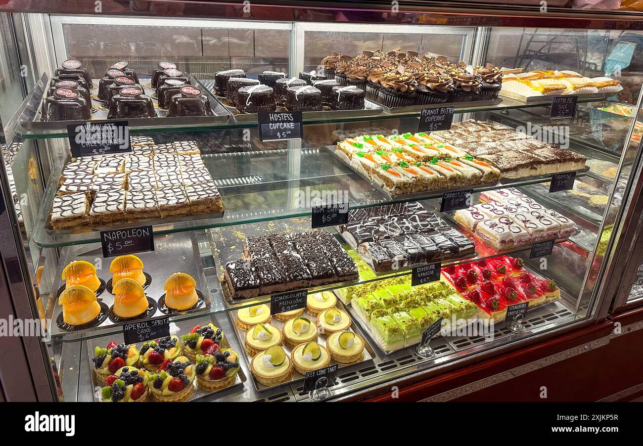 Display case full of gourmet Italian desserts Stock Photo
