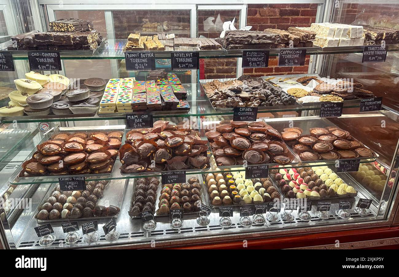Display case full of gourmet Italian desserts Stock Photo