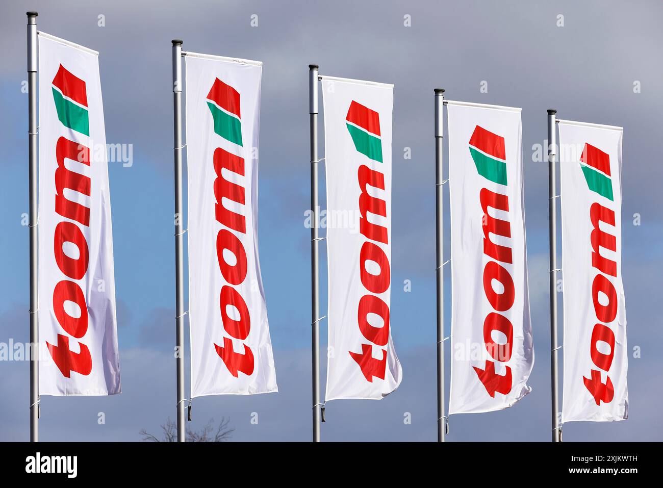 Flags with the logo of Toom der Baumarkt, SchleswigHolstein, Germany