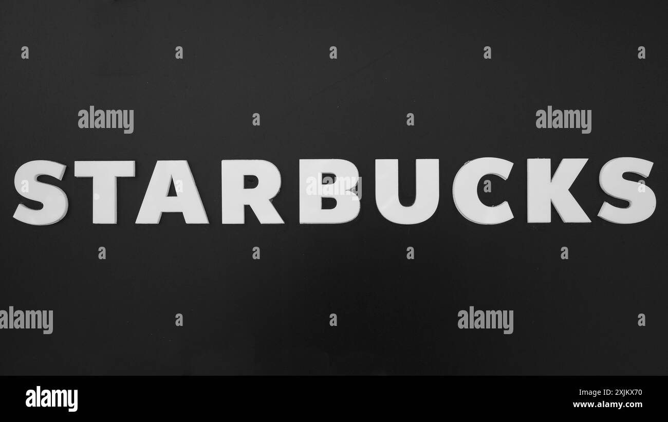 Starbucks brand logo, black and white, Roermond, Netherlands Stock ...