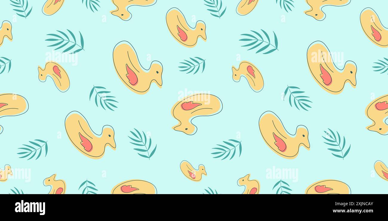 Seamless pattern with summer elements on blue background for fabric, drawing labels, print on t-shirt, wallpaper of children's room, vacation, holiday Stock Vector