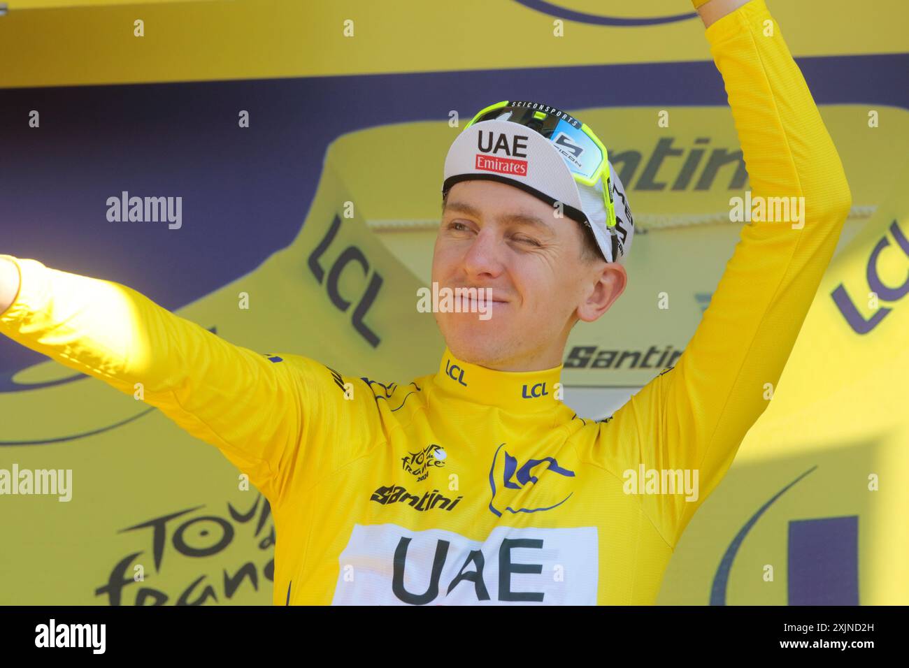 Yellow Win Tadej Pogacar Yellow Jersey 3rd Tour de France win 2024 Stock Photo - Alamy