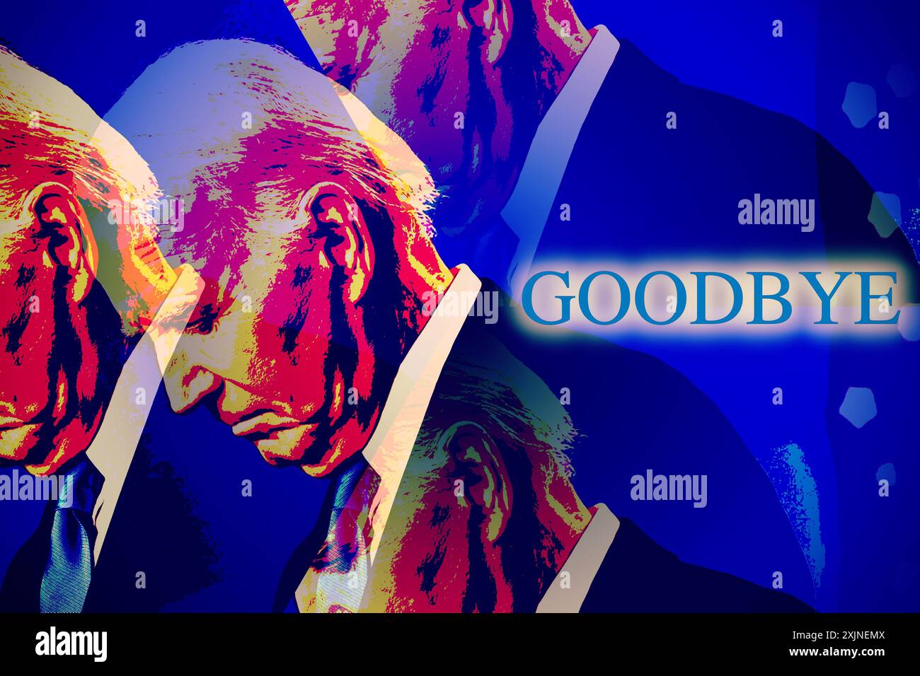 Mr. Biden president of United States with the sad expression and the text "Goodbye" concept of Mr. Biden leaving for the next president election in 20 Stock Photo