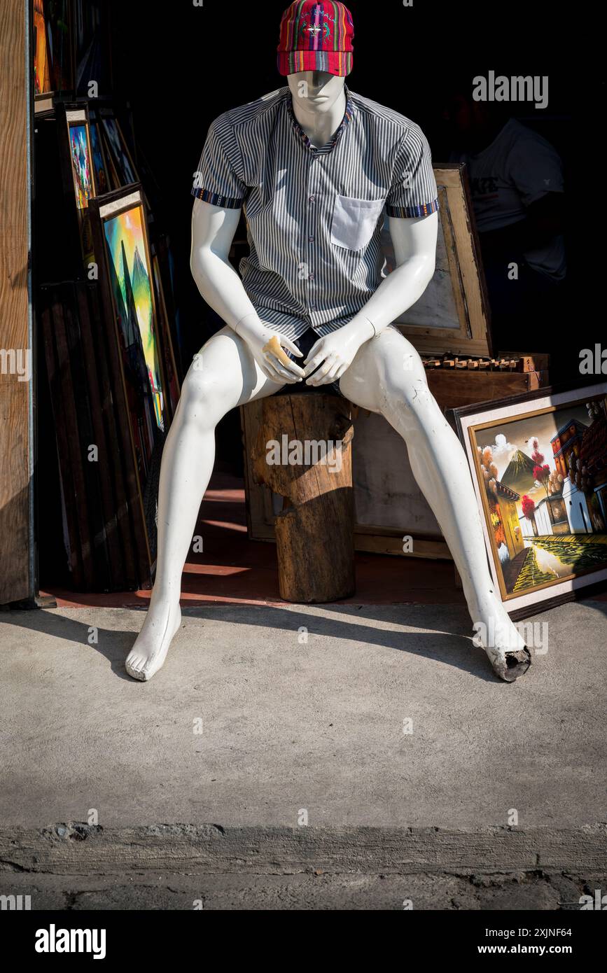 Male dummy in front of a shop, Panajachel, Guatemala, Central America Stock Photo