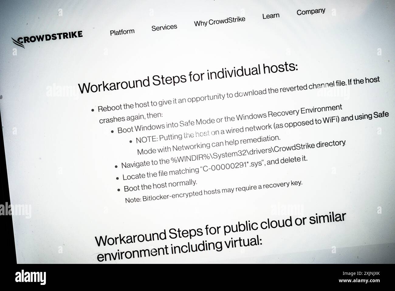 USA. 19th July, 2024. A statement from Cloudstrike on fixing the current outage issues