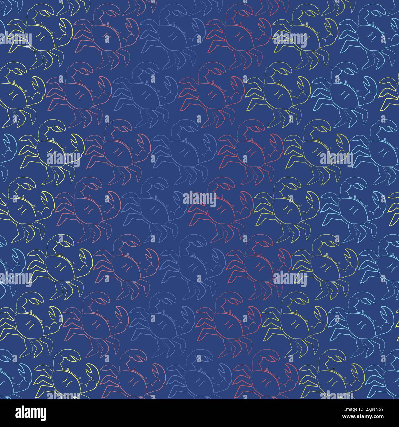Cute sea and ocean cartoon crab sketch pattern. Seamless pattern ...