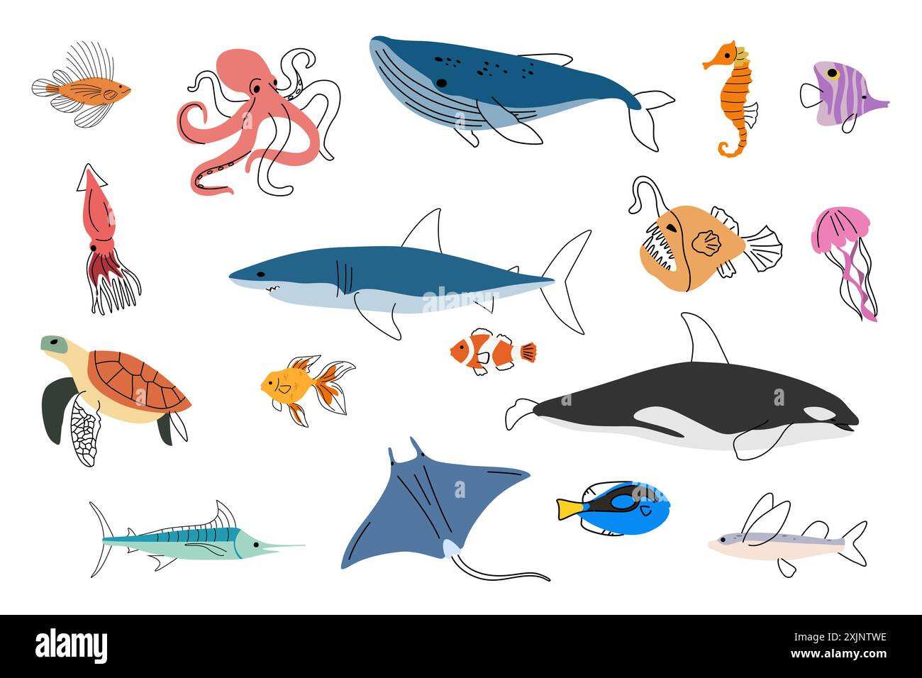 A vector illustration of Sea Marine Wildlife Animals Icons Stock Vector ...