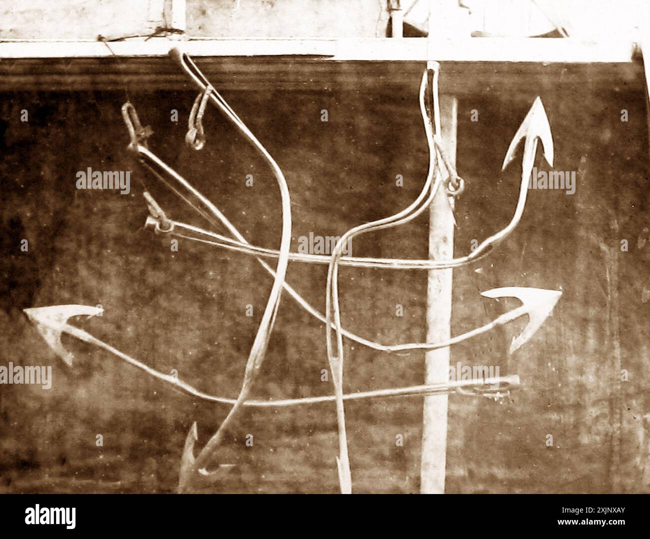 Harpoons on a whaling ship from Dundee, Scotland, in Greenland in 1890 Stock Photo