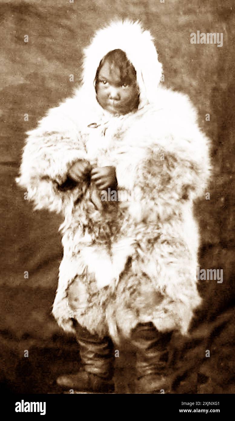 Inuit boy on a Scottish whaling ship from Dundee in 1890 Stock Photo