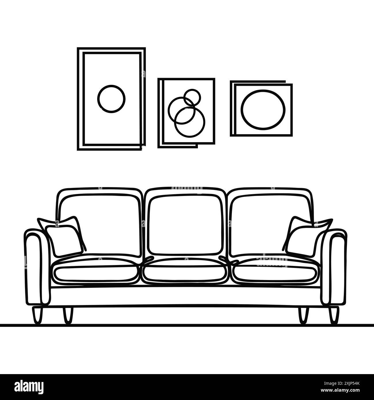 Continuous one line drawing of sofa or bed Living room interior in loft ...