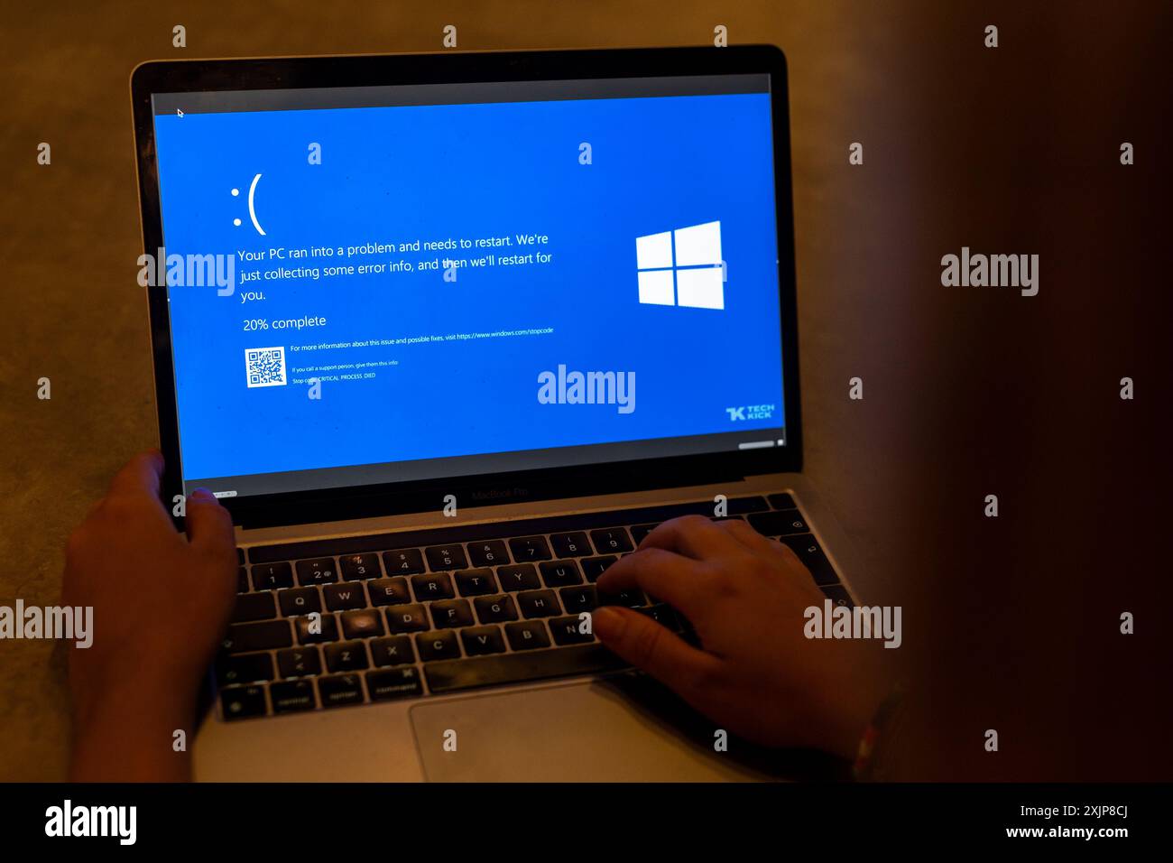 Zagreb, Croatia. 19th July, 2024. Photo taken on July 19, 2024. in Zagreb, Croatia shows a blue error screen, also known as the 'Blue Screen of Death' (BSOD) on a laptop screen. Millions of Windows users across the globe today experienced the Blue Screen of Death (BSOD) error which caused the system to suddenly shut down or restart. Photo: Igor Kralj/PIXSELL Credit: Pixsell/Alamy Live News Stock Photo