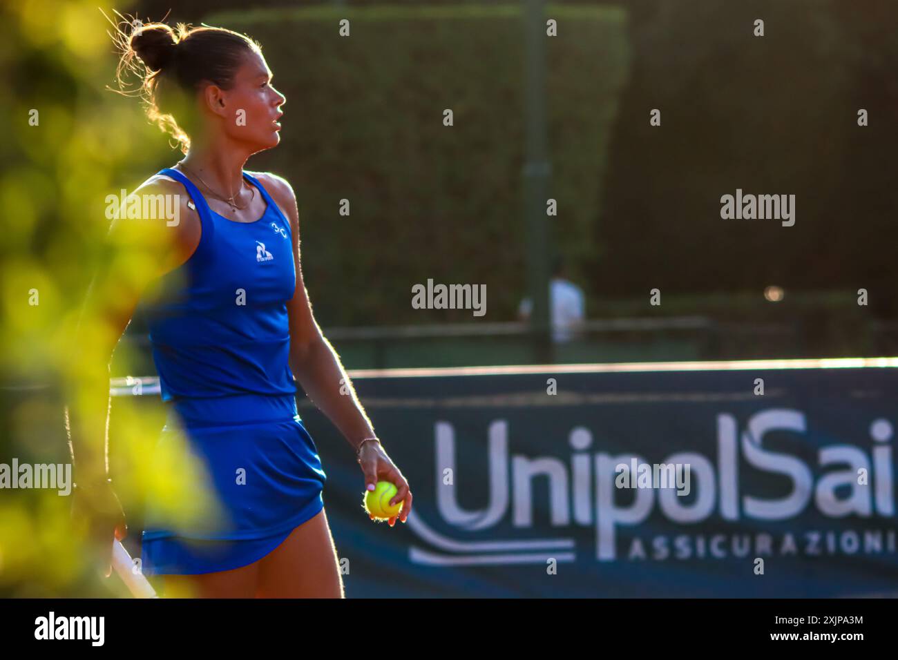 Palermo, Italy. 18th July, 2024. Chloé Paquet during the Women's Tennis Association match against María Lourdes Carlé (not pictured) at the Palermo Ladies Open 2024. Chloé Paquet beats María Lourdes Carlé 6-3 6-1. (Photo by Antonio Melita/Pacific Press) Credit: Pacific Press Media Production Corp./Alamy Live News Stock Photo