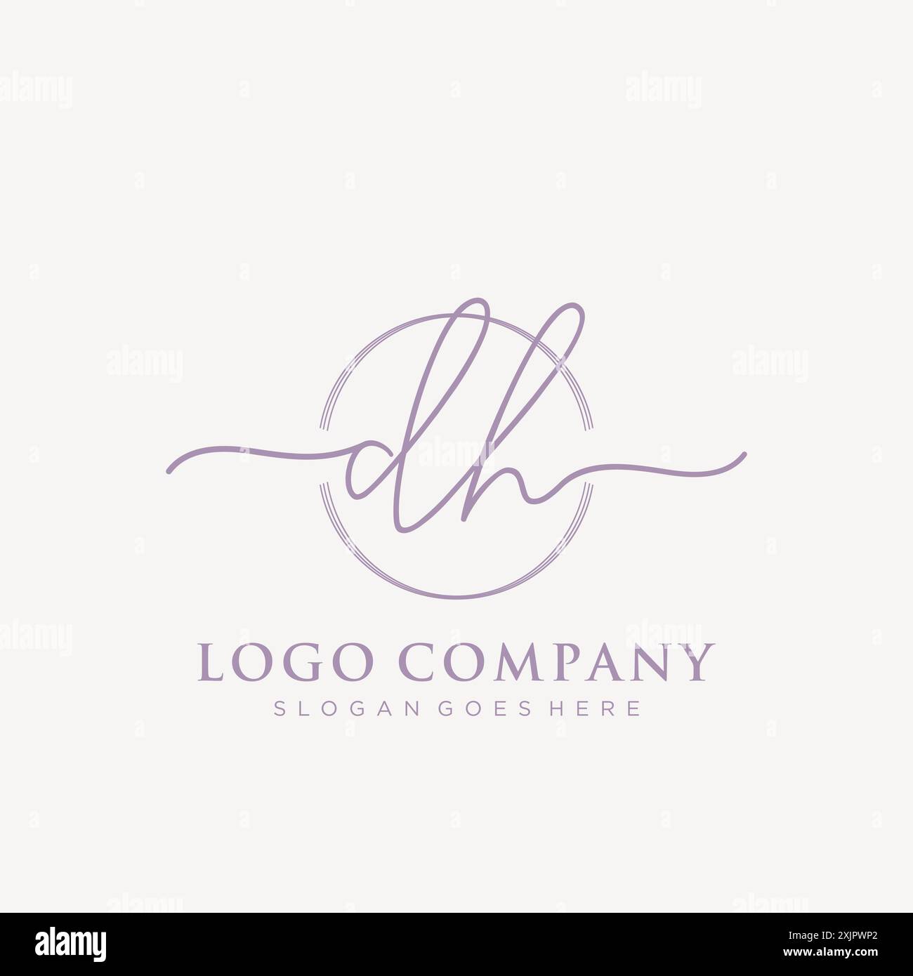 DH Initial handwriting with brush circle logo Stock Vector