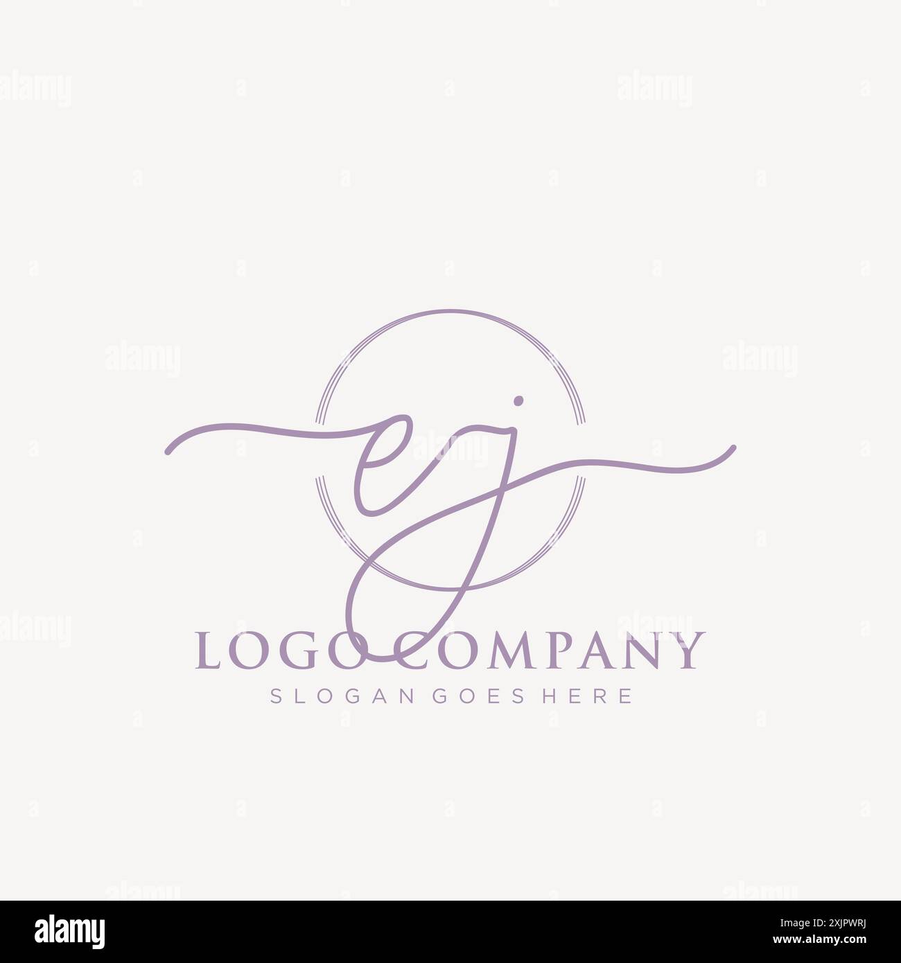 EJ Initial handwriting with brush circle logo Stock Vector