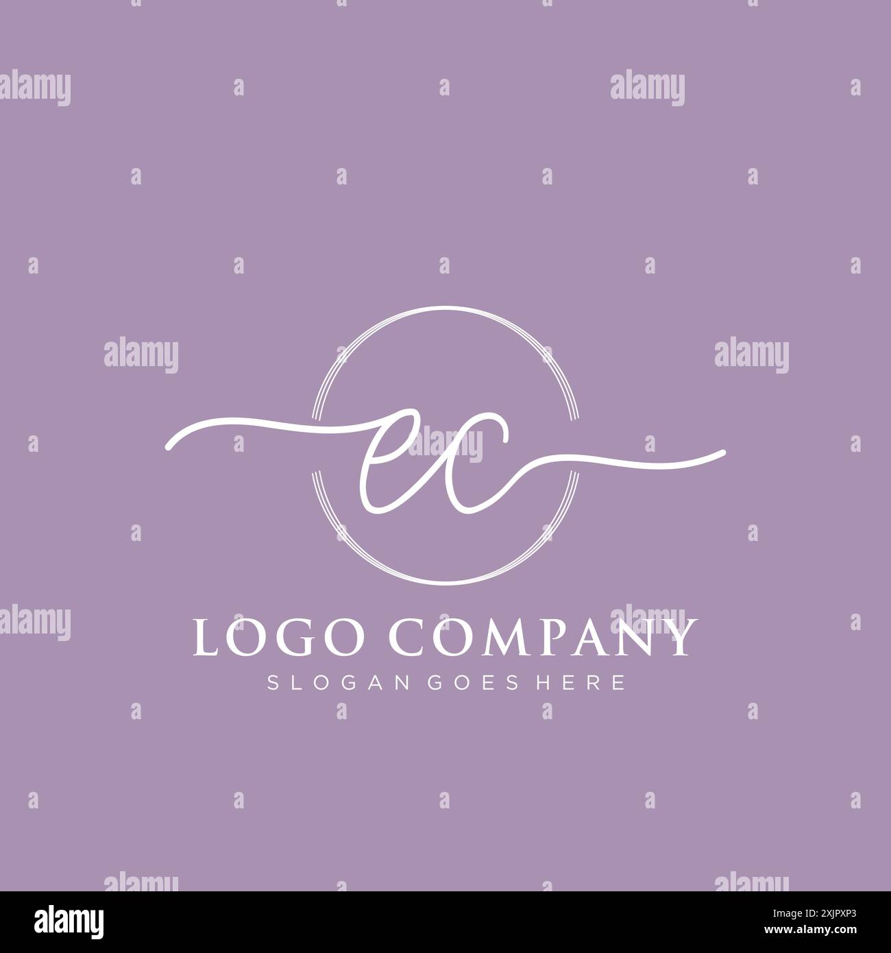 EC Initial handwriting with brush circle logo Stock Vector
