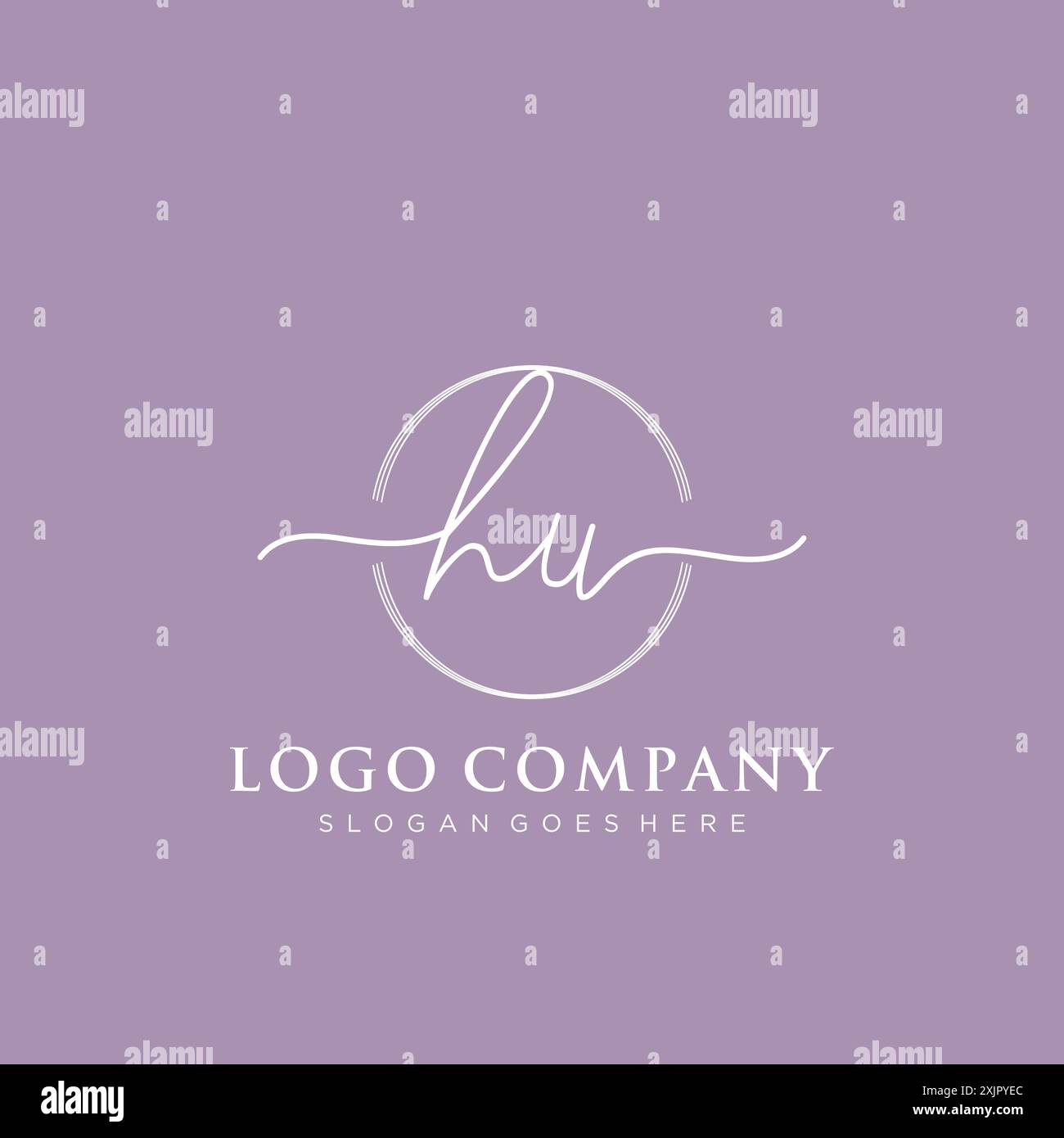 HU Initial handwriting with brush circle logo Stock Vector