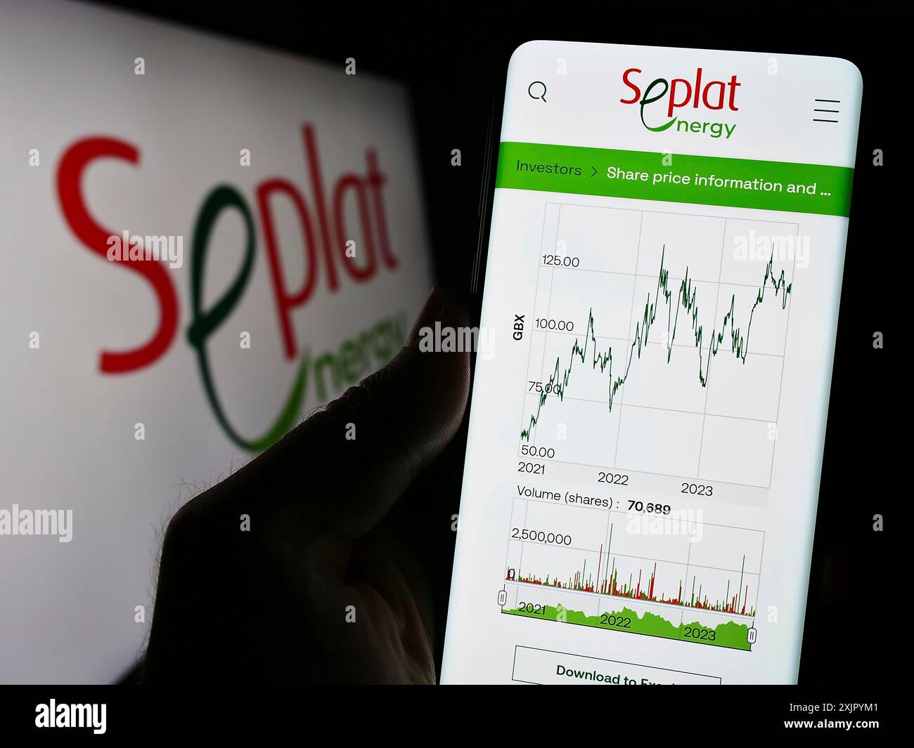 Stuttgart, Germany, 10-30-2023: Person holding smartphone with webpage of Nigerian oil company Seplat Energy plc in front of business logo. Focus on Stock Photo