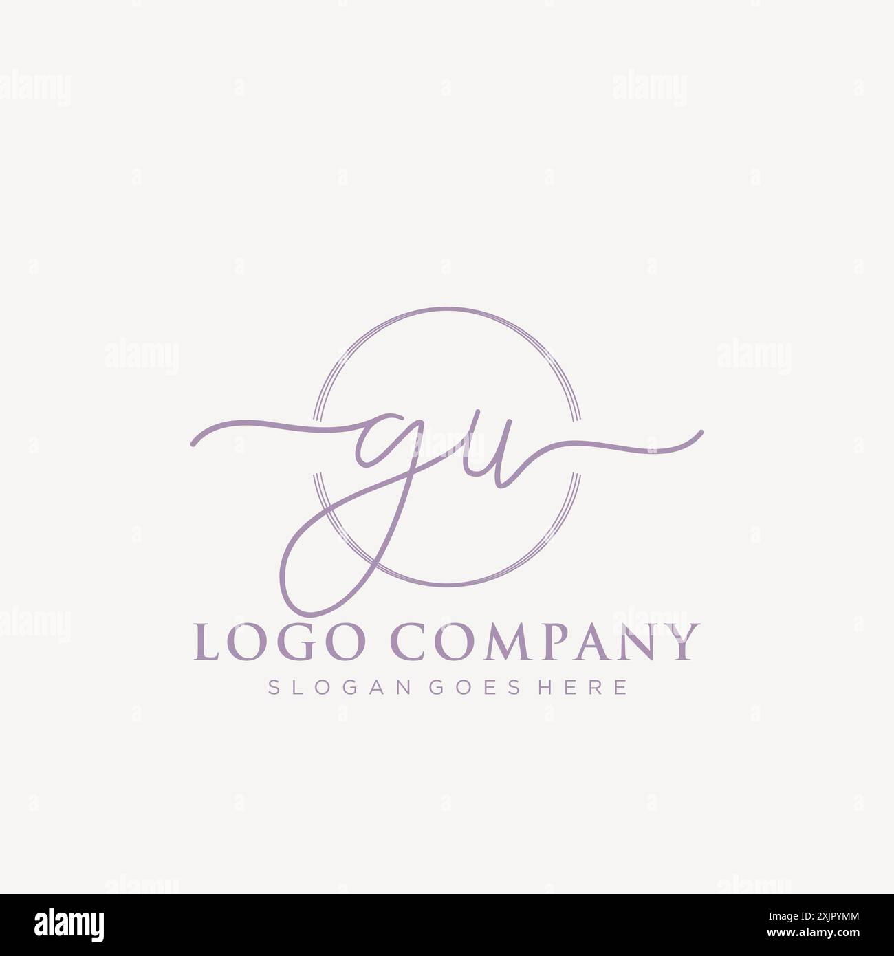 GU Initial handwriting with brush circle logo Stock Vector
